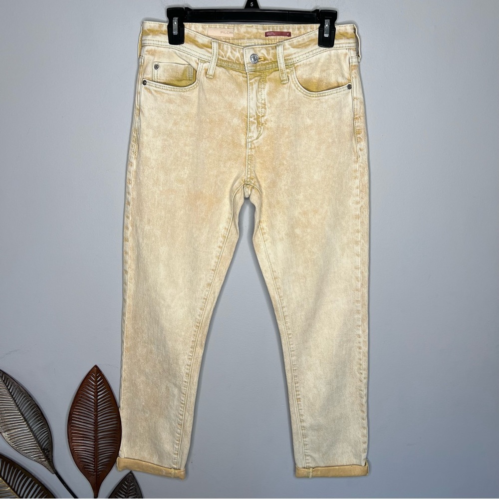 PILCRO ANTHROPOLOGIE Women's The Slim‎ Boyfriend Jeans Yellow Acid Wash E4 - Picture 4 of 9
